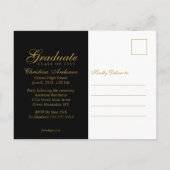 Abschluss Gold Grad Cap & Script auf schwarzem Par Einladungspostkarte (Rückseite)