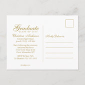 Abschluss Gold Grad Cap & Script auf weißem Party Einladungspostkarte (Rückseite)