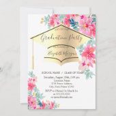 Abschluss "Gold Grad Cap Spring Flowers" Einladung (Vorderseite)