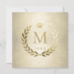 Abschluss Gold Laurel Wreath Grad Cap Mit Monogram Einladung