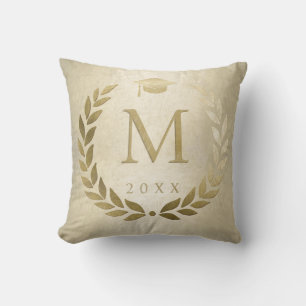 Abschluss Gold Laurel Wreath Mit Monogramm Initial Kissen