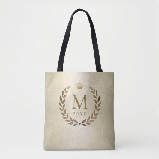 Abschluss Gold Laurel Wreath Mit Monogramm Initial Tasche (Vorderseite)