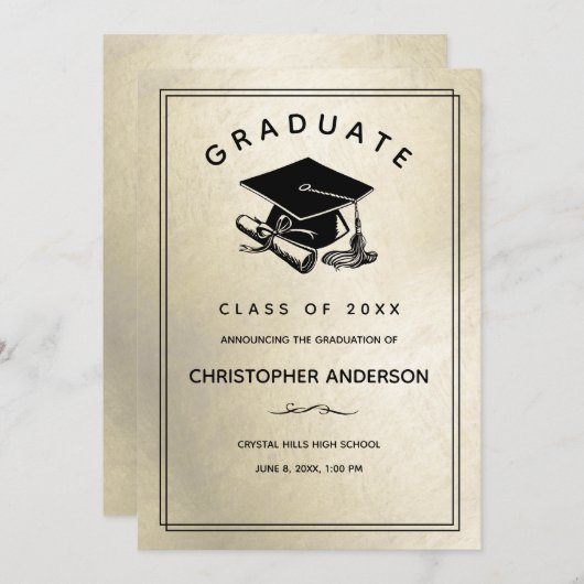 Abschluss Gold mit Grad Cap Diploma Ankündigung (Vorne/Hinten)