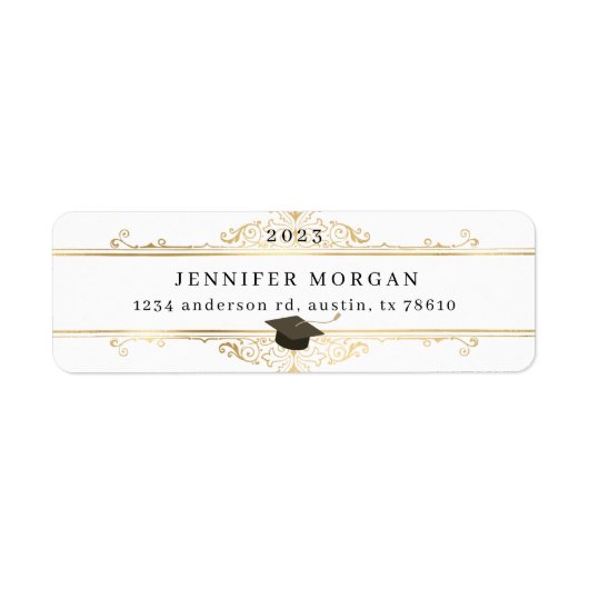 Abschluss Gold Ornament Elegante Rücksendeadresse (Vorne)
