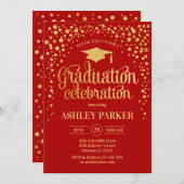 Abschluss - Gold Red Einladung (Vorne/Hinten)
