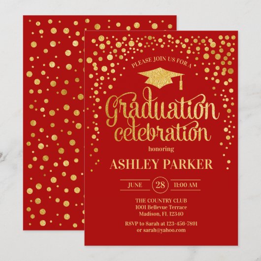 Abschluss - Gold Red Einladung (Vorne/Hinten)