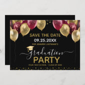 Abschluss Gold Rot Save the Date Einladung (Vorne/Hinten)