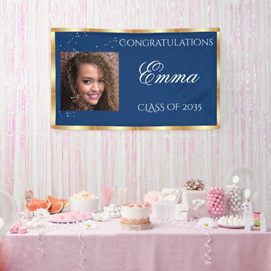 Abschluss Gold Satin Custom Foto Banner (Party)