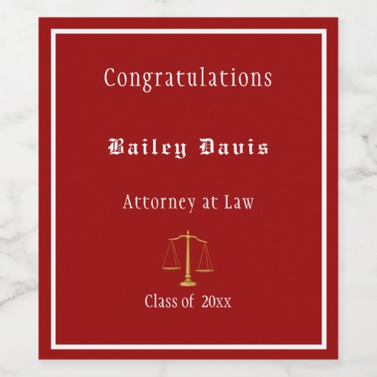 Abschluss Gold Scales of Justice Red Weinetikett (Einzelnes Label)