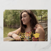 Abschluss Gold Script Pressed Foil Foto Folieneinladung (Vorderseite)