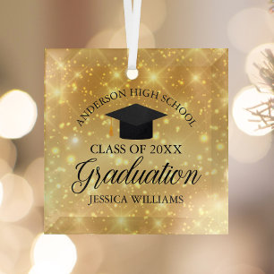 Abschluss Gold Sparkle Custom School Weihnachten Ornament Aus Glas
