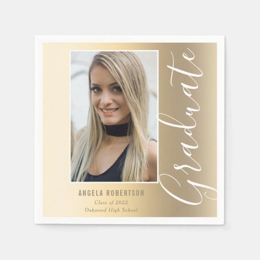 Abschluss Gold Stilvolle Skripte Modernes Foto Par Serviette (Vorderseite)