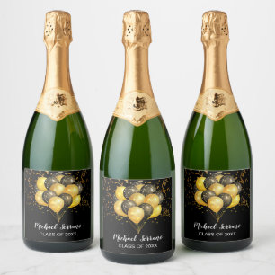 Abschluss Gold und Black Confetti und Balloons Schaumweinetikett