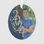 Abschluss Gold und Blue 2024 Foto Ornament (Vorderseite)