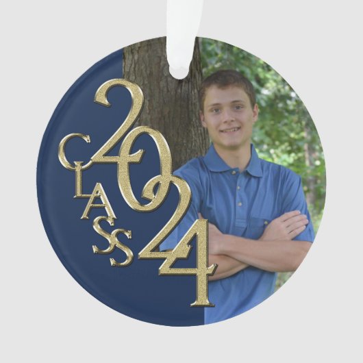 Abschluss Gold und Blue 2024 Foto Ornament (Vorderseite)