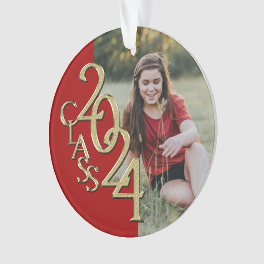 Abschluss Gold und Rot 2024 Foto Ornament (Vorderseite)