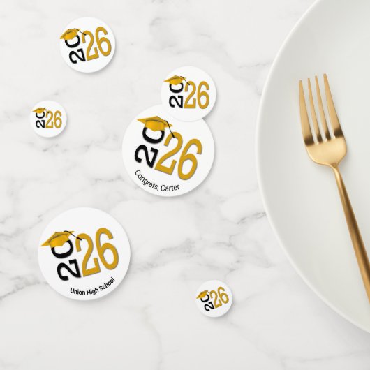 Abschluss Gold und Schwarz 2025 Konfetti (Gruppe)