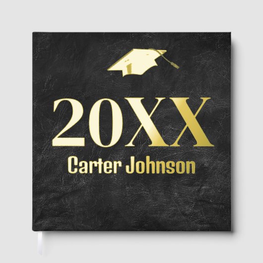 Abschluss-Goldfolie auf schwarzem Leder Gästebuch (Vorderseite)