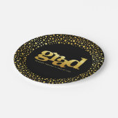 Abschluss-Goldfolien-Typografie schwarz, modern fe Pappteller (Schrägansicht)