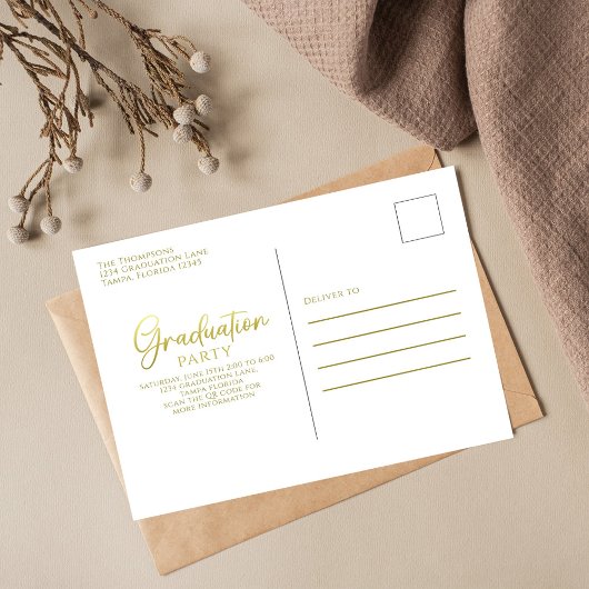 Abschluss Grad Gold Calligraphy Simple Two Foto Postkarte