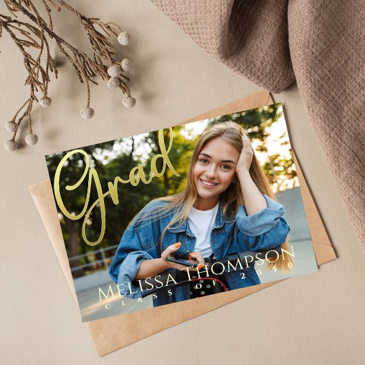 Abschluss Grad Gold Calligraphy Simple Two Foto Postkarte