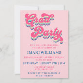 Abschluss Grad Party Groovy Retro Typografie Einladung (Vorderseite)