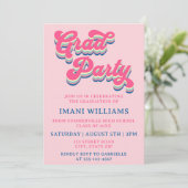 Abschluss Grad Party Groovy Retro Typografie Einladung (Stehend Vorderseite)