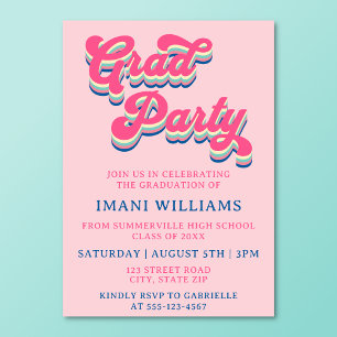 Abschluss Grad Party Groovy Retro Typografie Einladung