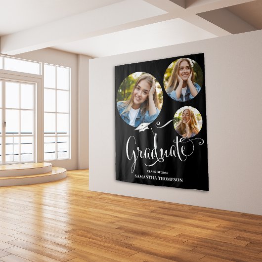 Abschluss Graduate Black and White Foto Party Wandteppich