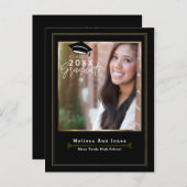 Abschluss Graduate Black & Gold Modernes Foto Einladungspostkarte (Vorne/Hinten)
