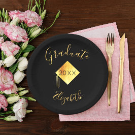 Abschluss Graduate Party schwarze Goldkappe 2023 Pappteller