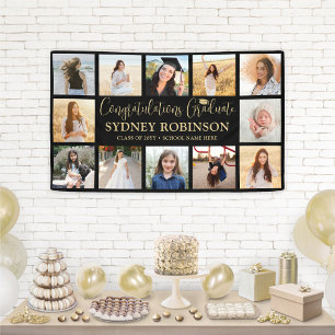 Abschluss Gratulation 12 Foto-Collage Schwarz & Go Banner