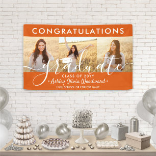 Abschluss Gratulation 3 Foto-Collage Orange & Weiß Banner