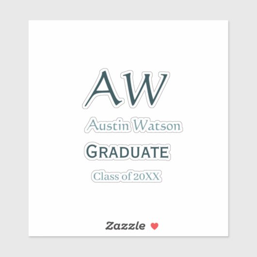 Abschluss-Gratulation Monogramm blau grau Name 20X Aufkleber (Blatt)