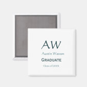 Abschluss-Gratulation Monogramm blau grau Name 20X Magnet (Vorderseite/Rückseite)
