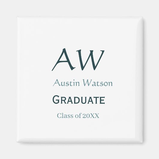 Abschluss-Gratulation Monogramm blau grau Name 20X Magnet (Vorne)