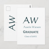 Abschluss-Gratulation Monogramm blau grau Name 20X Postkarte (Vorne/Hinten)