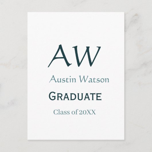 Abschluss-Gratulation Monogramm blau grau Name 20X Postkarte (Vorderseite)