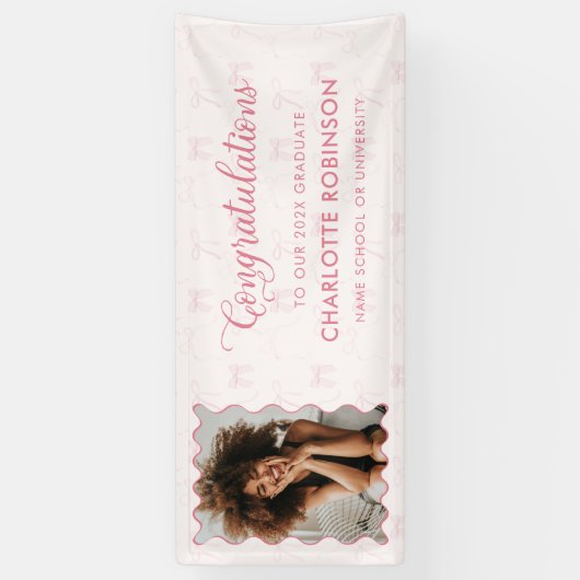 Abschluss Gratulation Pink Bow Foto Banner (Vertikal)