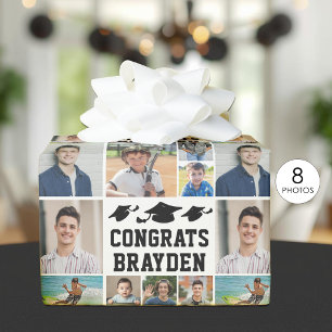Abschluss Gratuliere Name 8 Foto-Collage Geschenkpapier