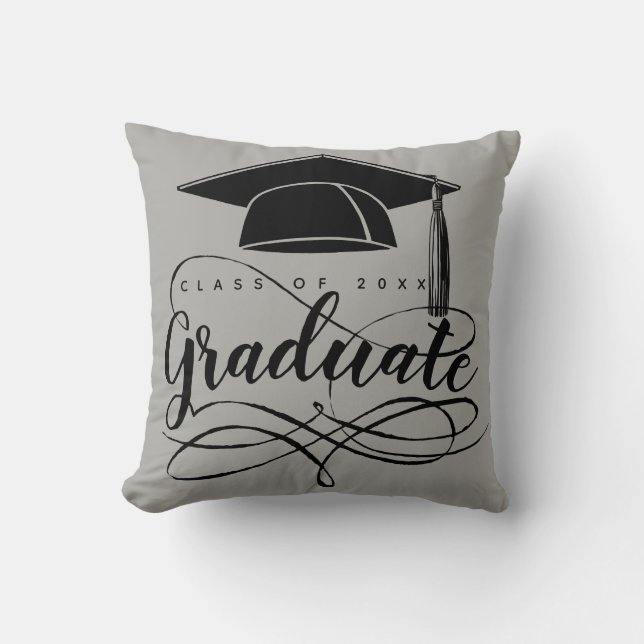 Abschluss Gray Black Script Typograp Grad Cap Kissen (Vorderseite)