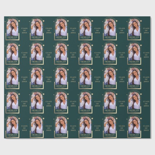 Abschluss Green Gold Sun Moon Stars Grad Foto Geschenkpapier (Flach)