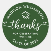 Abschluss Green Modern Vielen Dank an Script Heart Runder Aufkleber (Vorderseite)