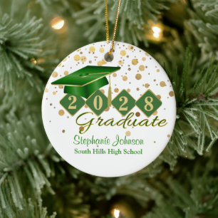 Abschluss Green und Gold Confetti Keramik Ornament