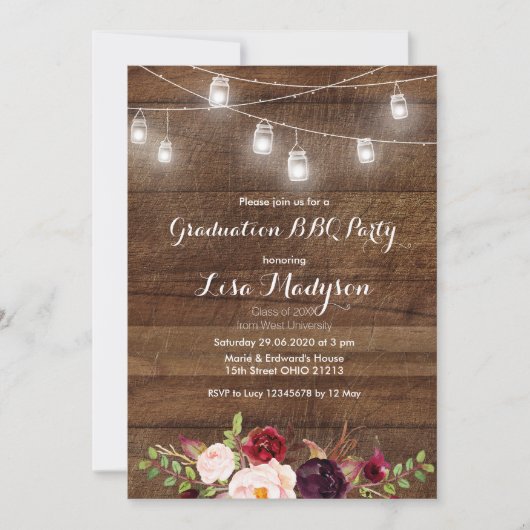 Abschluss GRILLEN Einladung Holz Rustikale Einladu (Vorderseite)