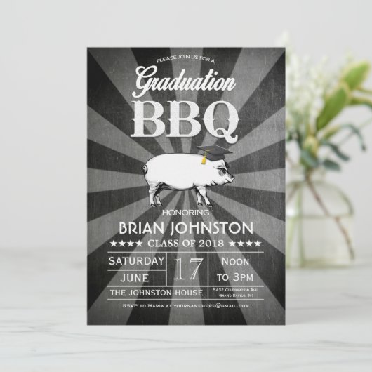 Abschluss GRILLEN Einladungen (Chalkboard) (Stehend Vorderseite)