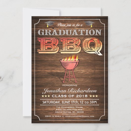 Abschluss GRILLEN Einladungen (Grill & Holz) (Vorderseite)