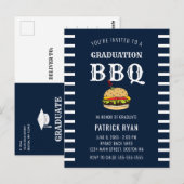 Abschluss GRILLEN Party Blauer Streifen Einladung Postkarte (Vorne/Hinten)