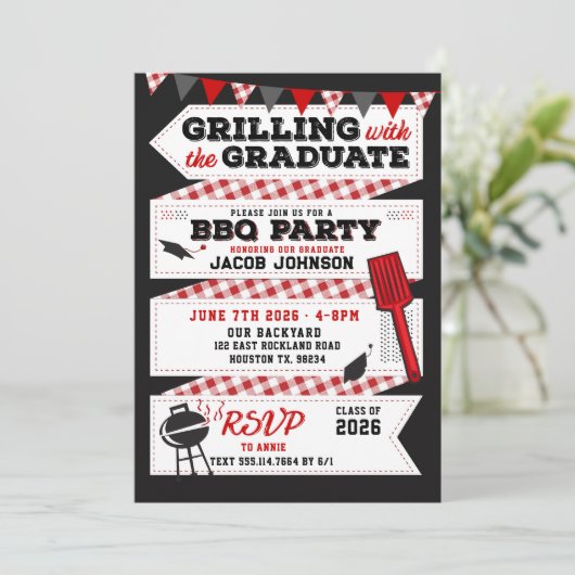 Abschluss GRILLEN Party Einladung, Grad Party Einladung (Stehend Vorderseite)