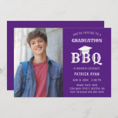 Abschluss GRILLEN Party Foto Lila Weiße Grad Cap Ankündigung (Vorne/Hinten)